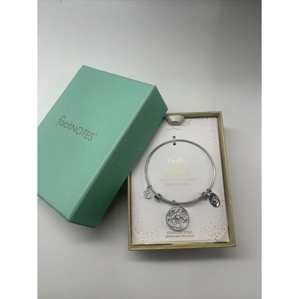 Footnotes “FAITH” Guardian Angel Expandable Bangle Charm Bracelet New